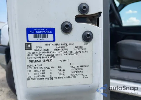 2005 Chevrolet Silverado 1500 z USA, uszkodzony, nr VIN 1GCEK14T75E235791